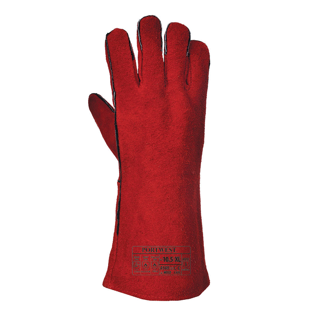 Portwest A500 - Welders 210 Split Leather Red Gauntlet Gloves - Red - XL | A500RERXL