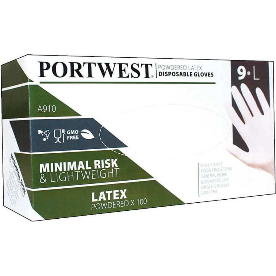 Portwest Powdered Latex Disposable Gloves 100 Pack - White