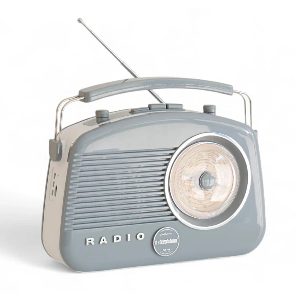 Steepletone Portable Retro FM Radio - Grey | BRIGHTONGYBT