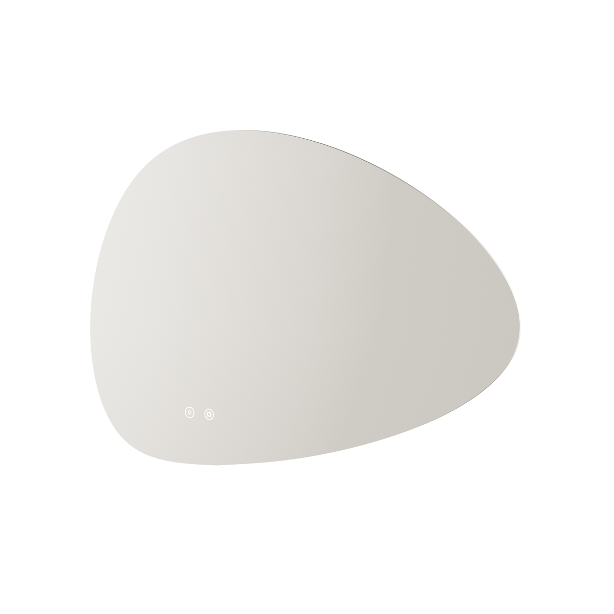 Aqualla Pebble LED bathroom mirror with organic oval shape in beige tone, 800 x 555mm, featuring integrated touch controls and soft lighting