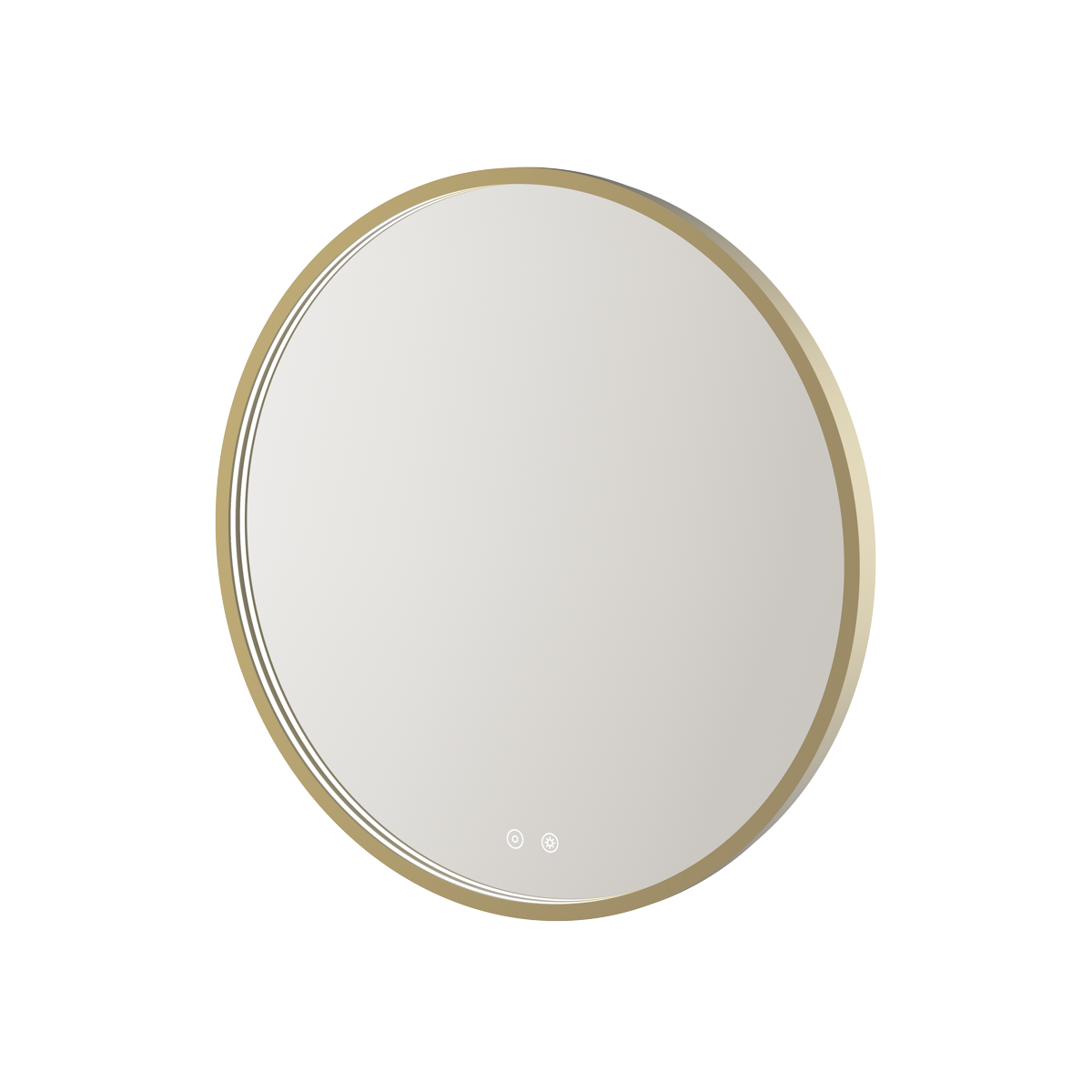 Aqualla Solaris LED bathroom mirror with brushed brass frame in oval shape featuring integrated LED lights and touch controls