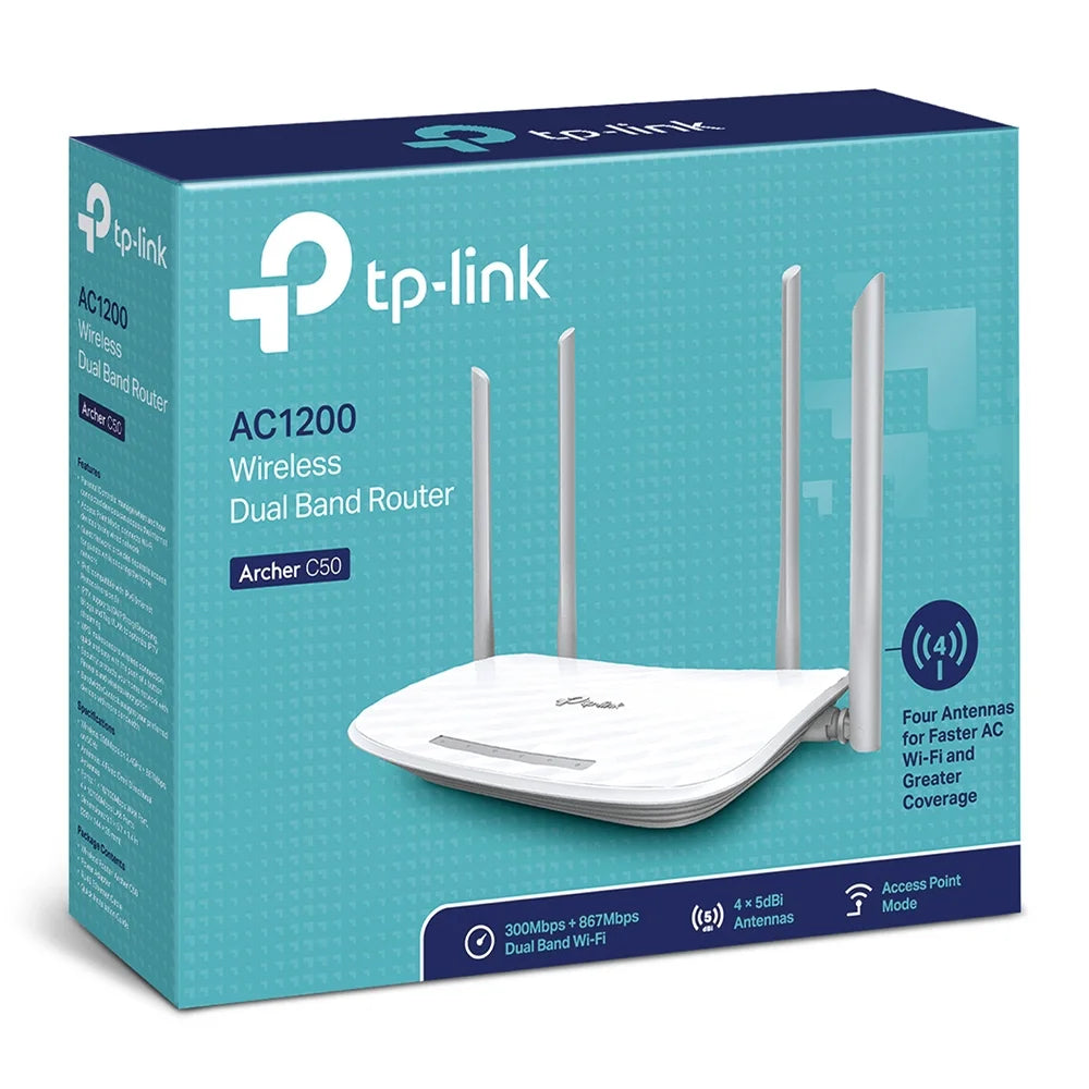 TP-Link Archer C50 V4 AC1200 WiFi Dual Band Wireless Router - White | ARCHERC50V3