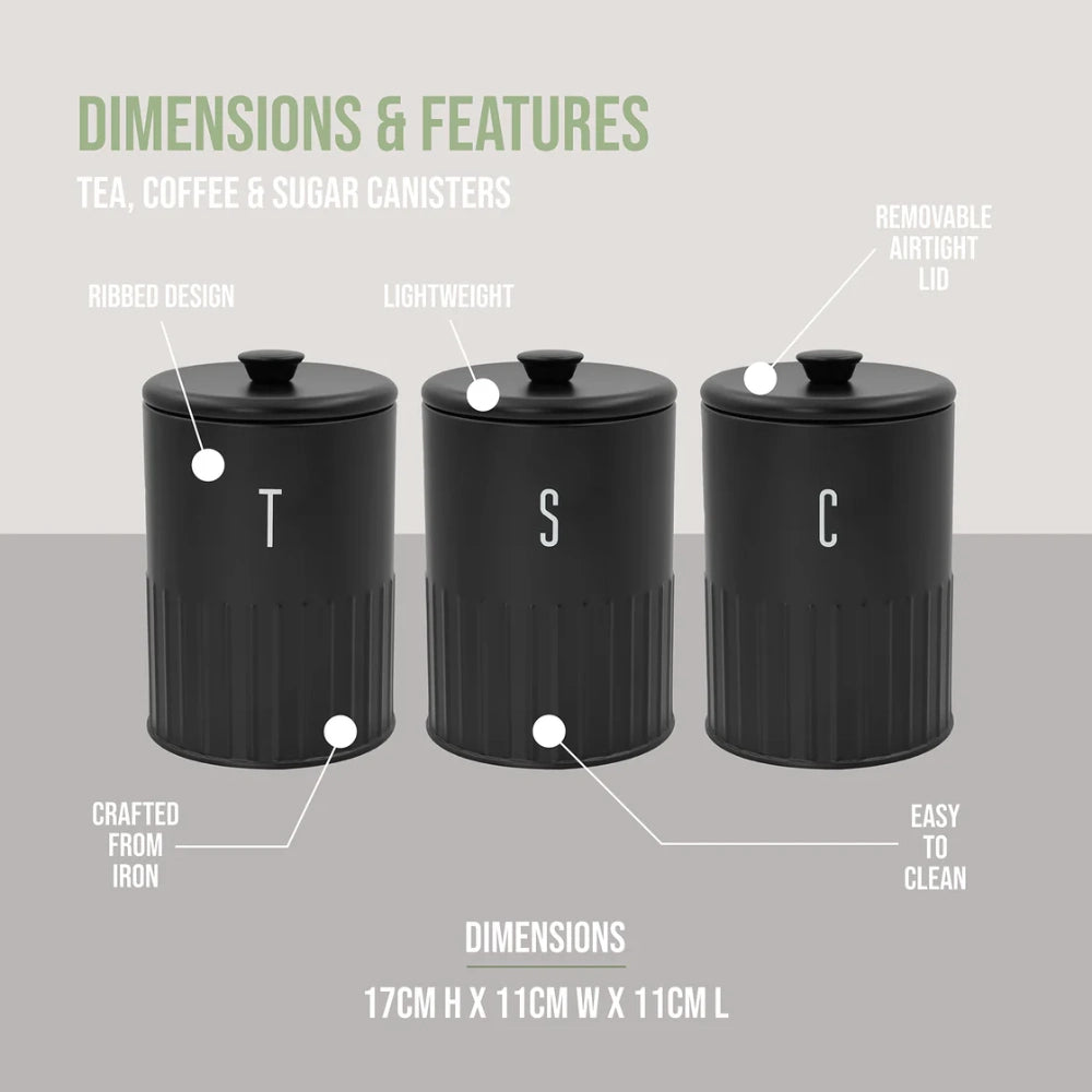 Blackmoor Tea Coffee Sugar and Bread Bin Set - Black | 67769