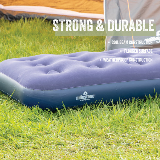 Milestone Camping Single Air Bed - Flocked Inflatable Mattress | 88000