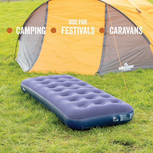 Milestone Camping Single Air Bed - Flocked Inflatable Mattress | 88000