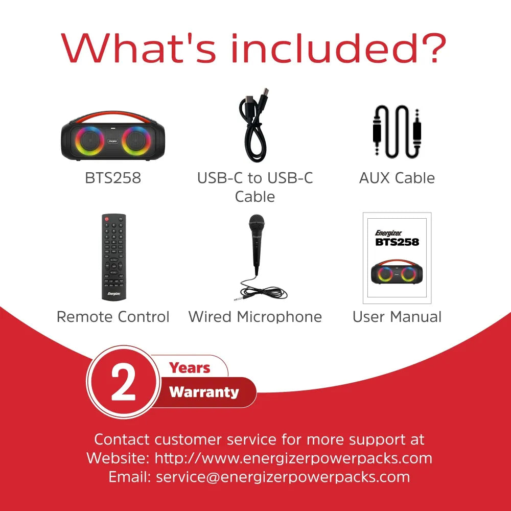 Energizer Wireless Karaoke Bluteooth Party Speaker and Power Bank | BTS258BK