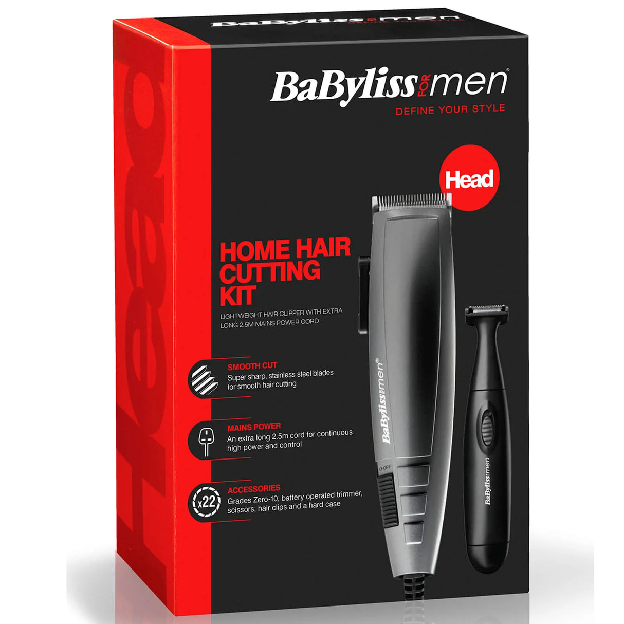 BaByliss for Men home hair cutting kit packaging with hair clippers on a white background