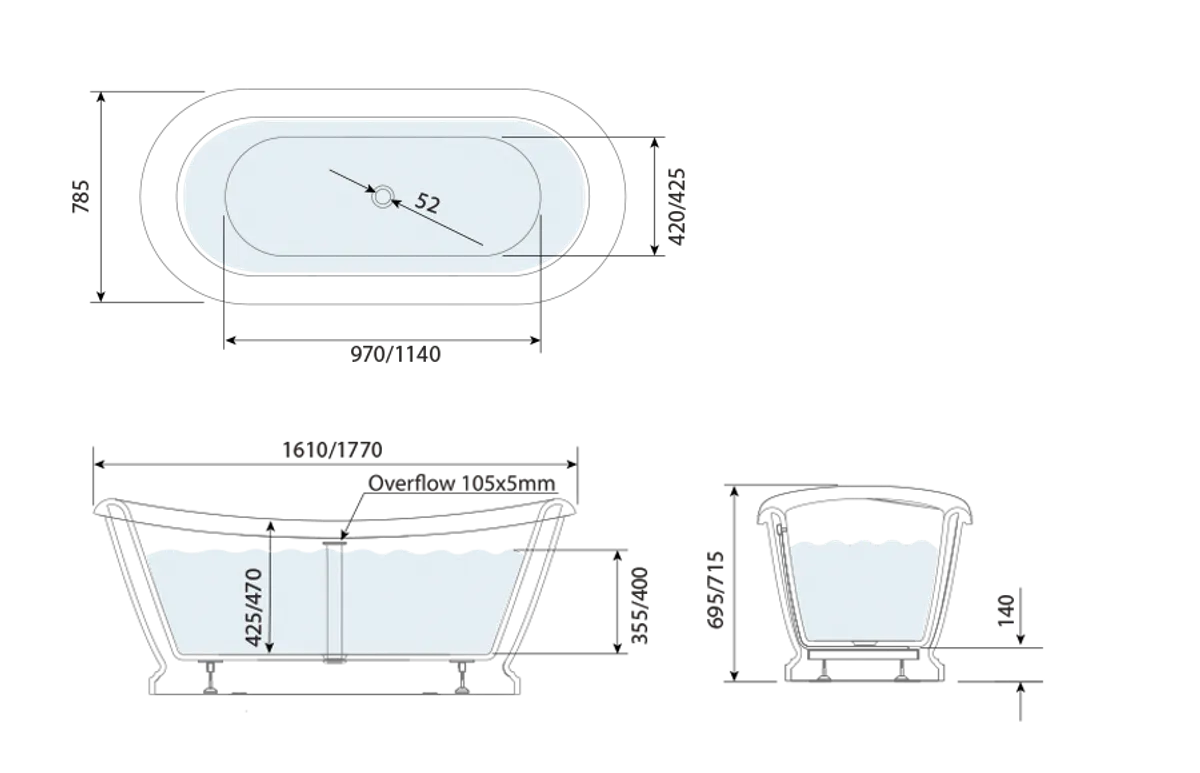 Harrow Double Ended Freestanding Bath | 1610mm & 1770mm