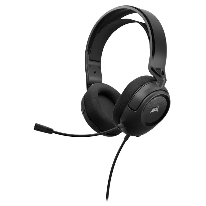 Corsair HS35 v2 carbon black wired gaming headset with padded ear cups, adjustable headband, and detachable microphone boom on white background