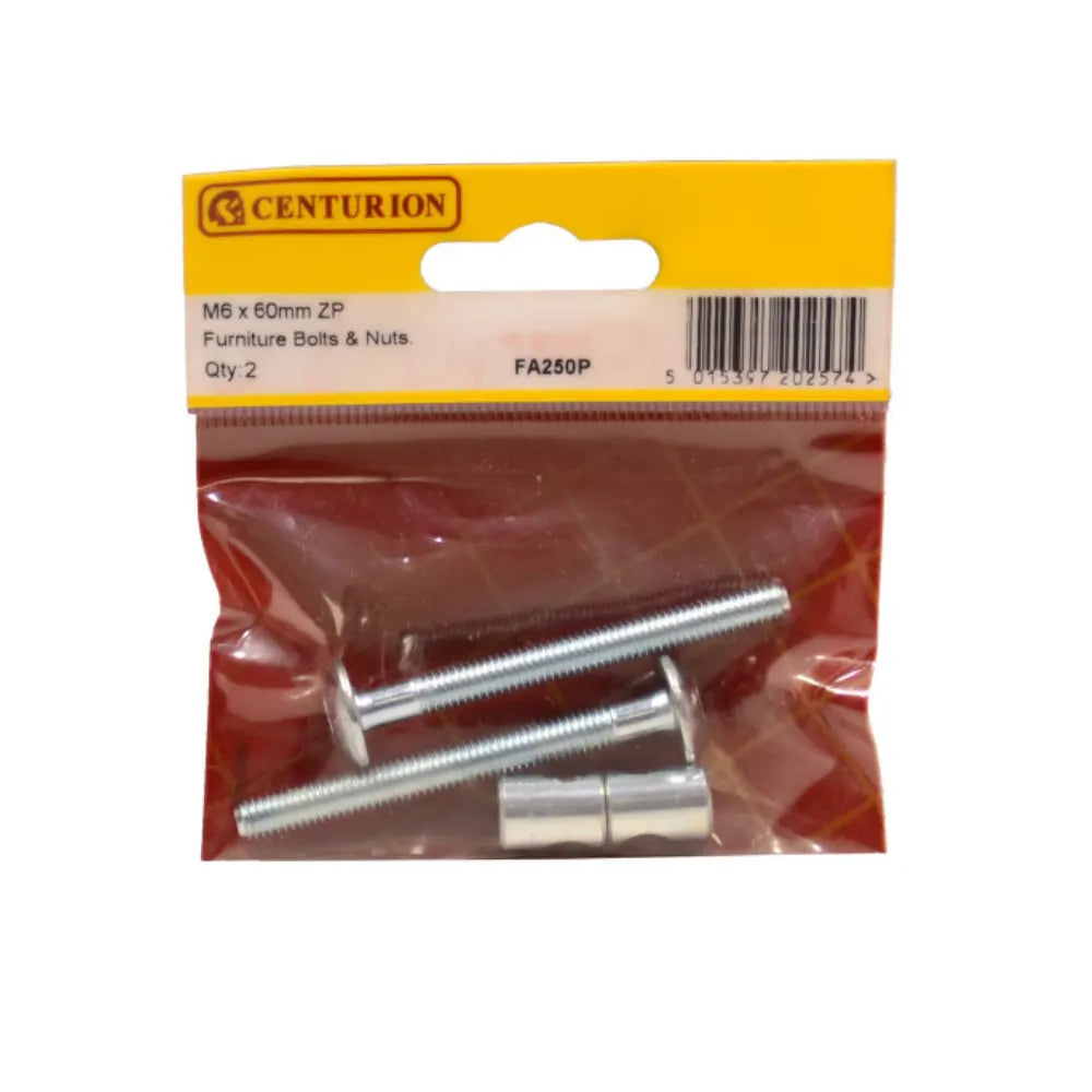 Centurion 6mm x 60mm Furniture Bolt and Nut 2 Pack ( Cod and Bed Bolts ) | FA250P