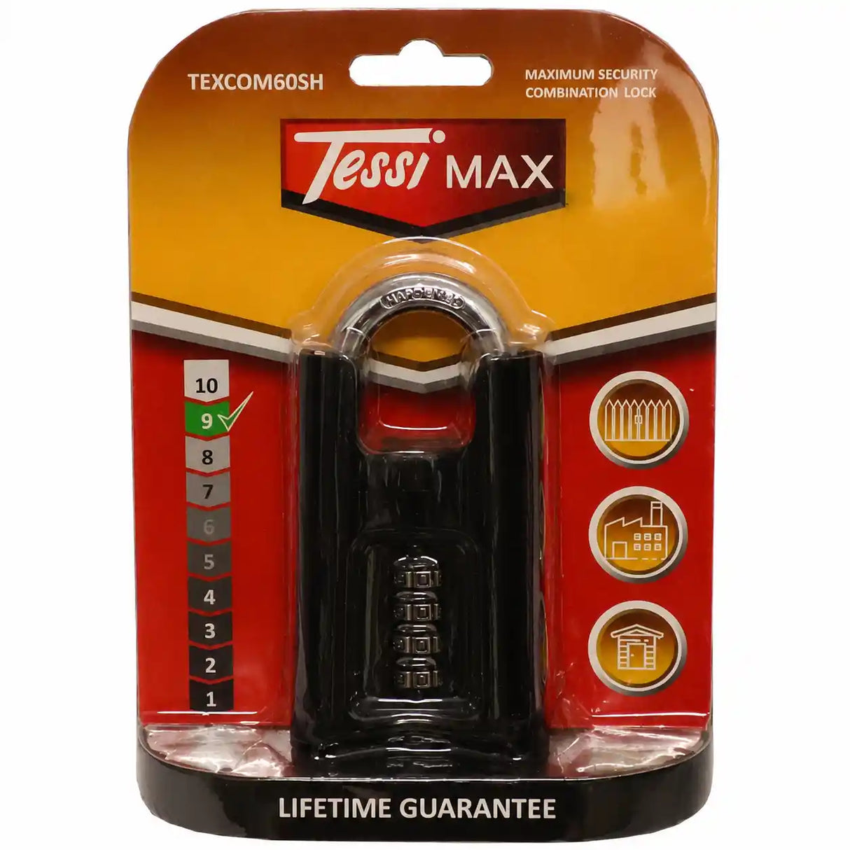 Tessi Max Combination Padlock with Covered Shackle 63mm | TEMAXCOM60SH