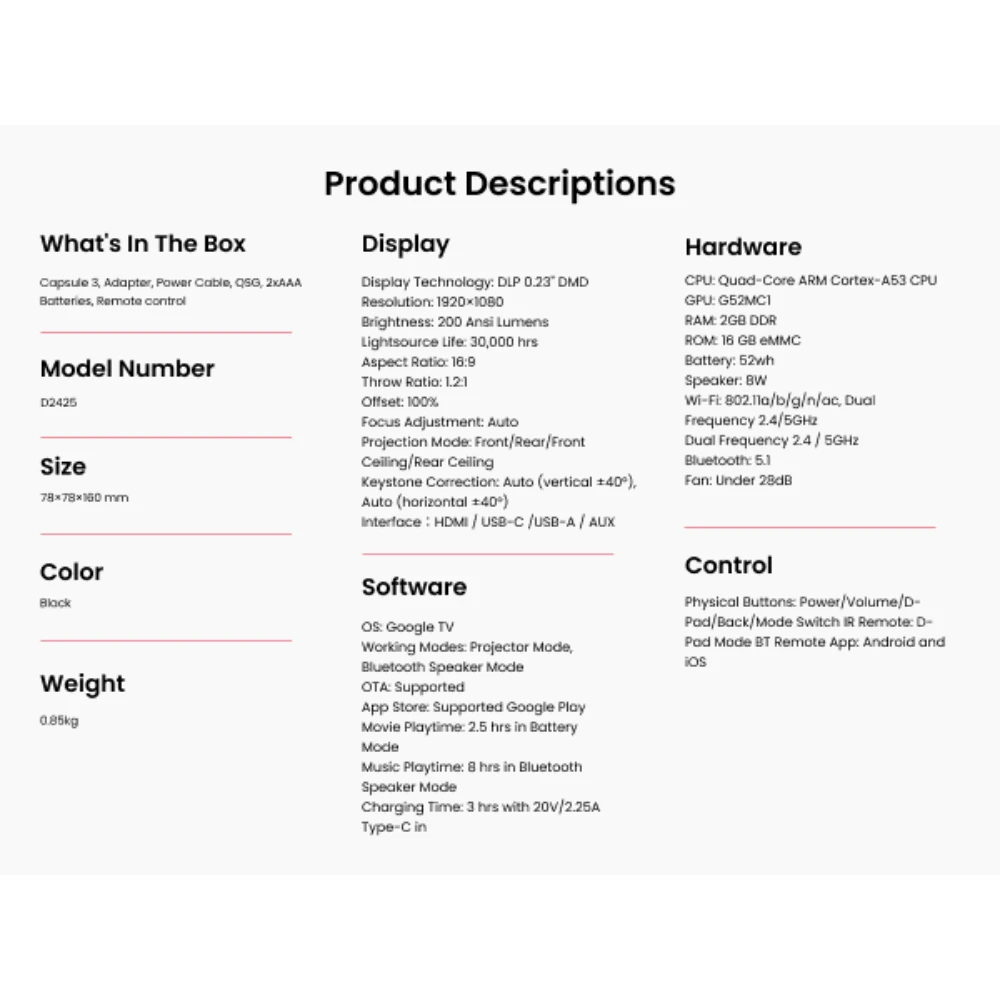 Nebula Capsule 3 1080p Mini Portable Projector - Black | D2425212