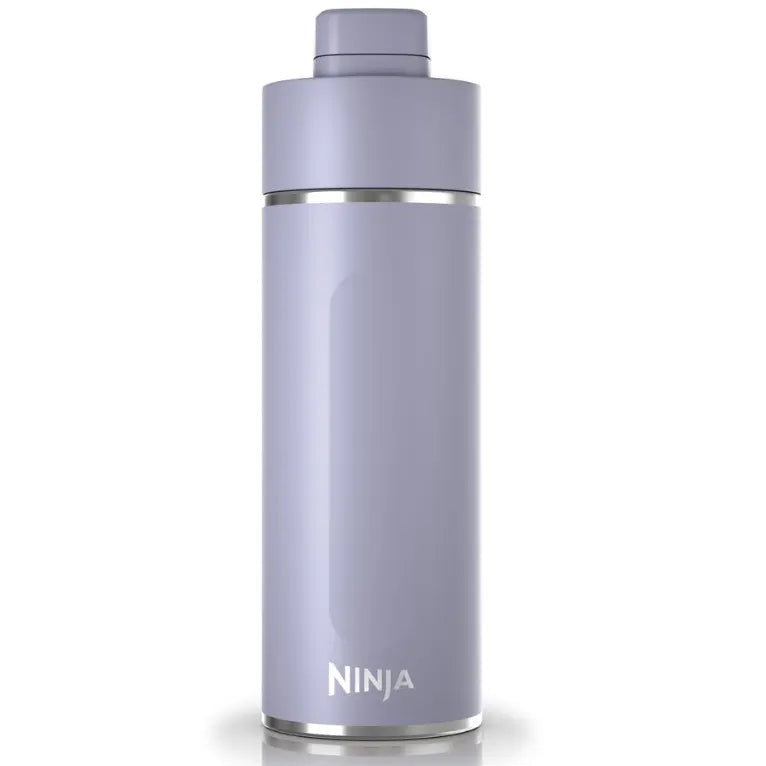 Ninja Thirsti 530ml insulated travel bottle in lavender purple with stainless steel band and grey screw-top lid, displayed against white background