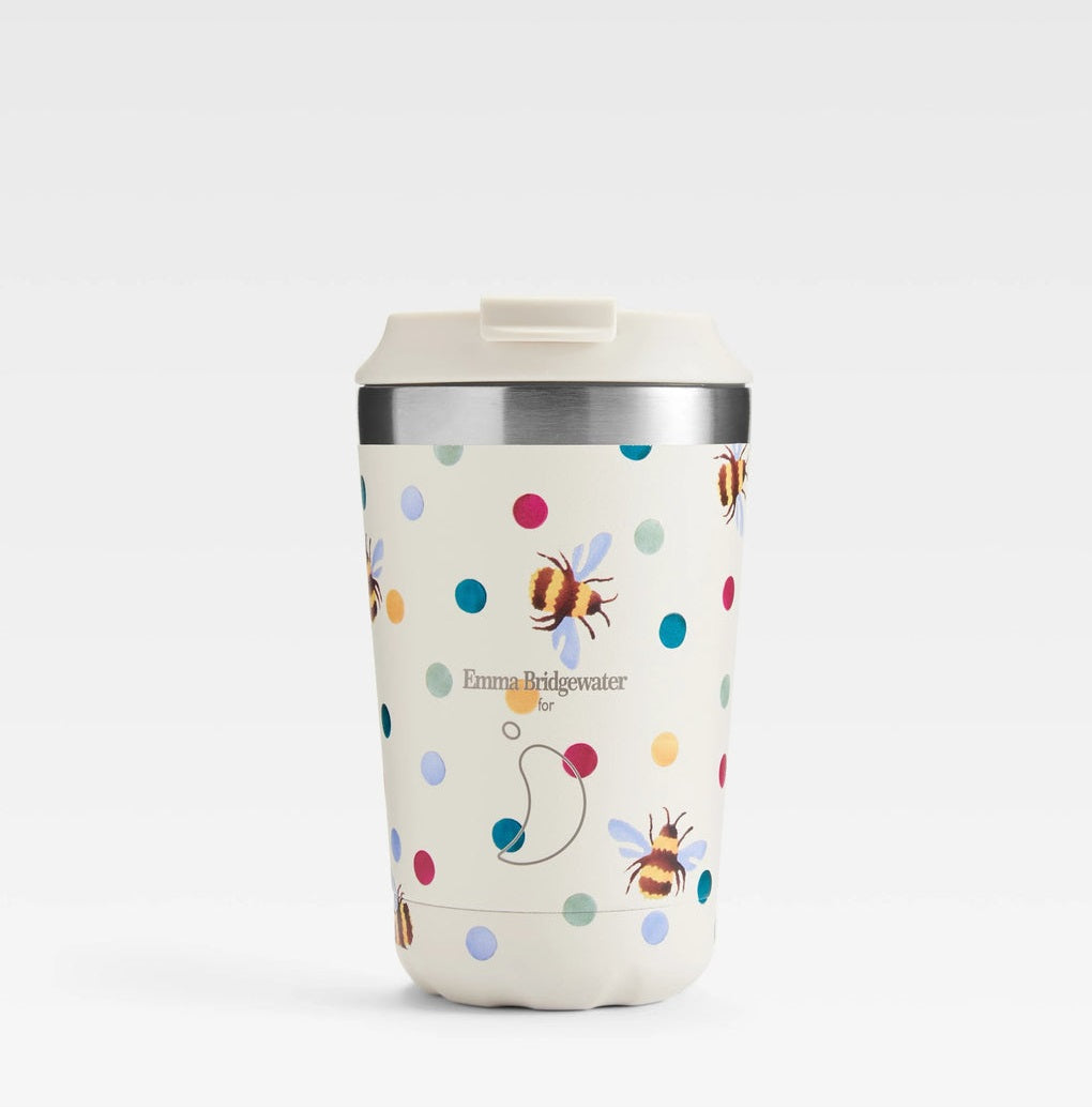 Chillys Coffee Cup 340ml Emma Bridgewater - Polka Dots & Bees | C340OH90REBPKBEE