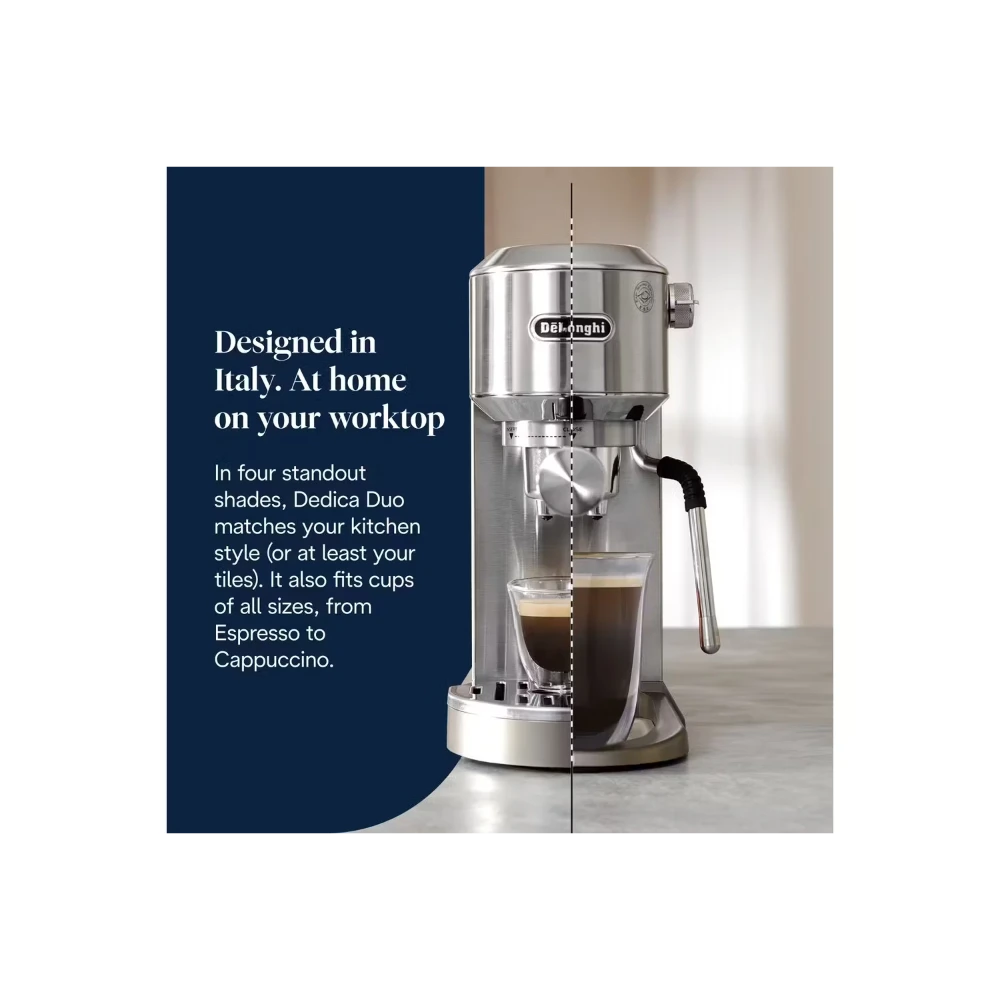 DeLonghi Dedica Duo Espresso Coffee Machine - Stainless Steel | EC890.M