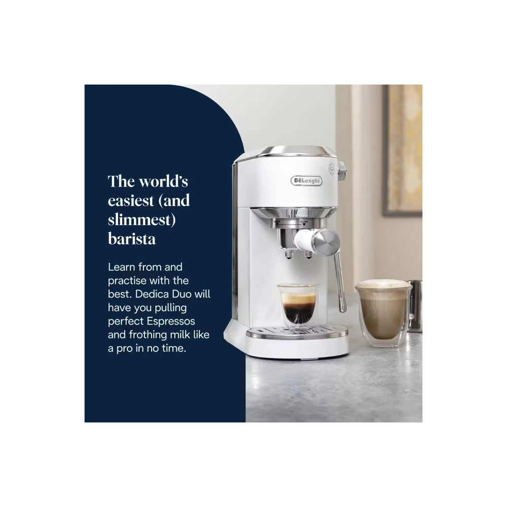 DeLonghi Dedica Duo Espresso Coffee Machine - White | EC890.WI