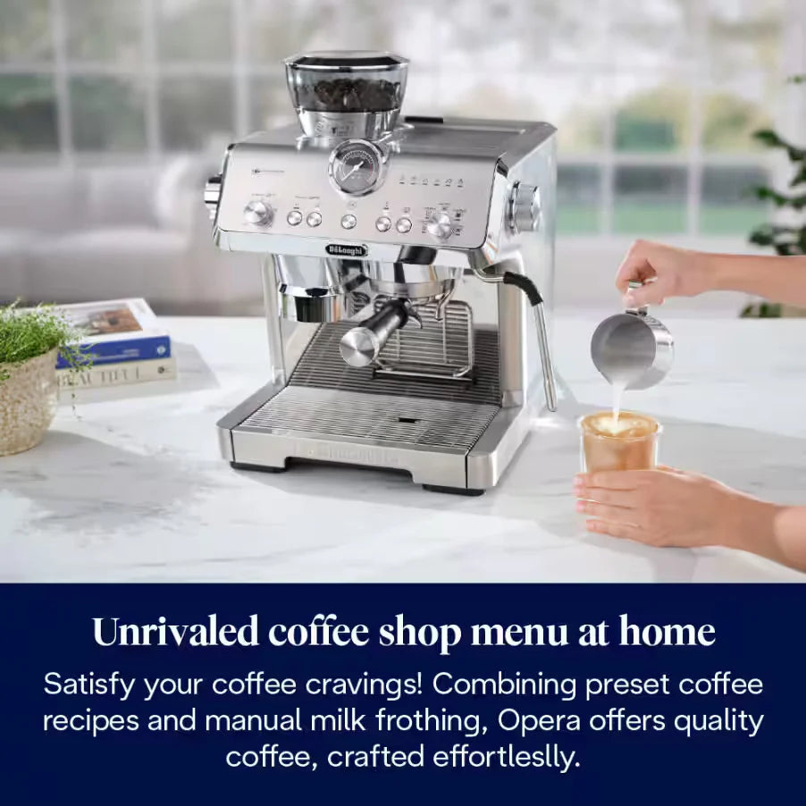 DeLonghi Bean to Cup Coffee Machine With La Specialista Opera Home Cafe Kit - Metal | EC9555.M +Kit