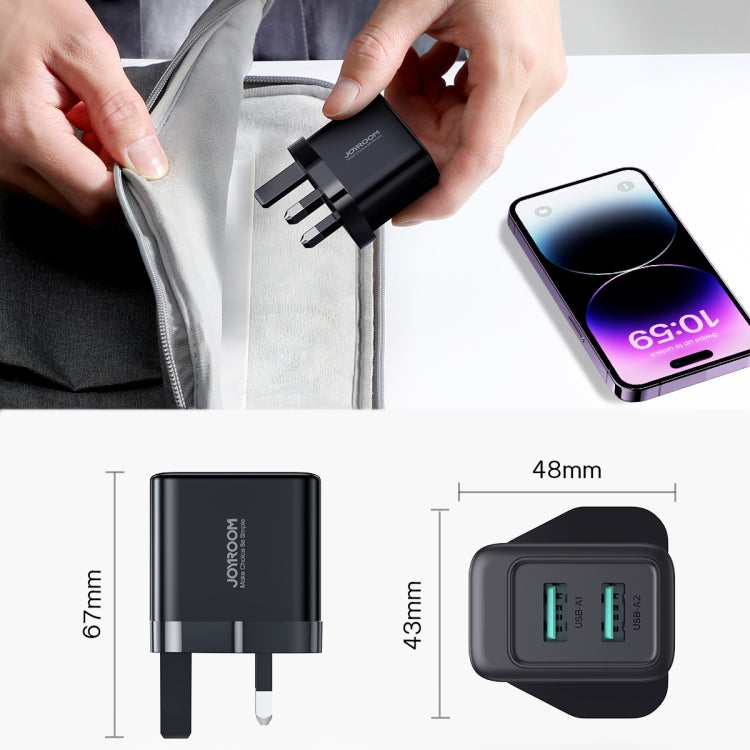Joyroom 12w Dual Port USB A Charger Plug - Black | HL-TCN01B