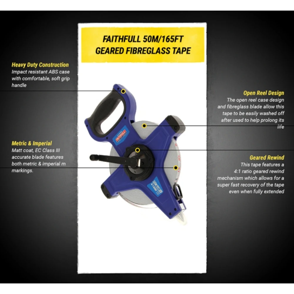 Faithfull Fast Rewind Open Long Tape 50m/165ft ( Width 13mm ) | FAITMFG50N