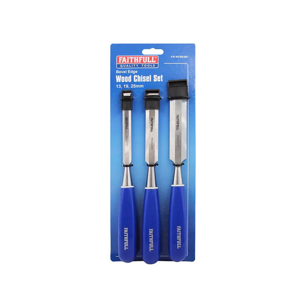 Faithfull 3 Piece Blue Wood Chisel Set | XMS25CHISEL3