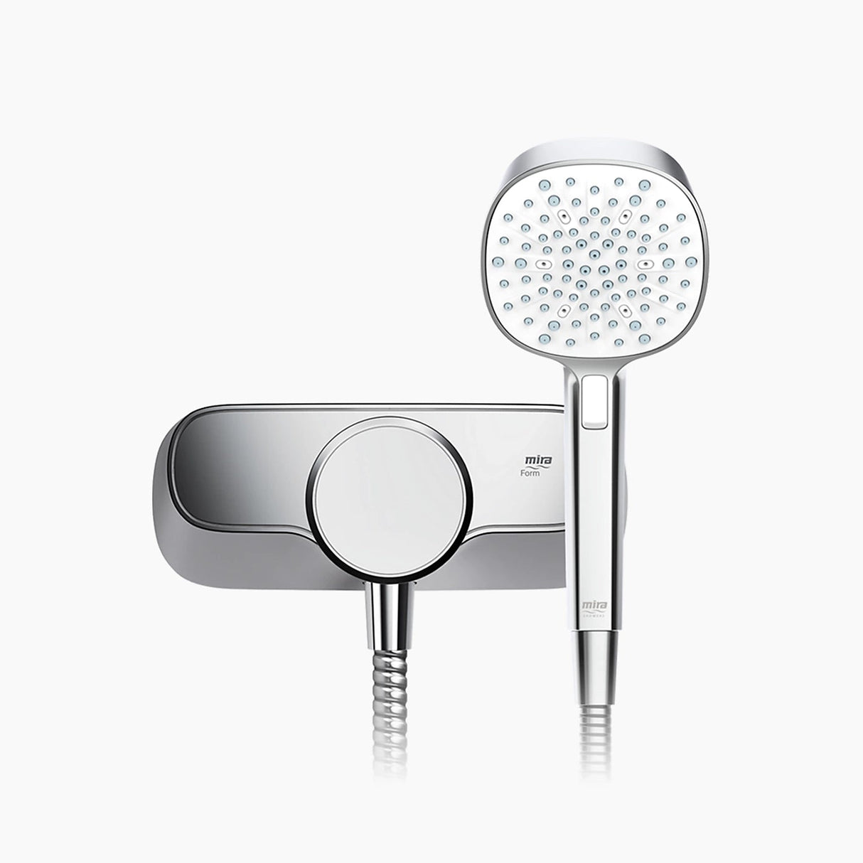Single Outlet Mira mixer shower in a white background