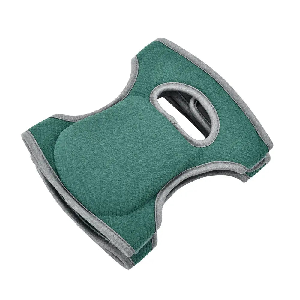 Burgon and Ball Kneelo garden knee pads in evergreen with grey trim, featuring cushioned design and carrying handle for outdoor kneeling comfort