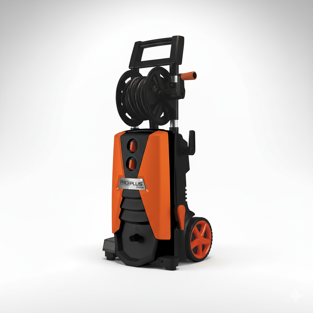 Orange and black pressure washer on a white background