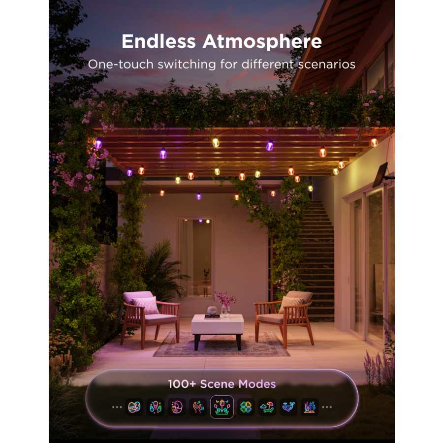 Govee Outdoor Solar String Lights - 33f t/ 10 Metre IP67 - Multi Coloured | H3001311