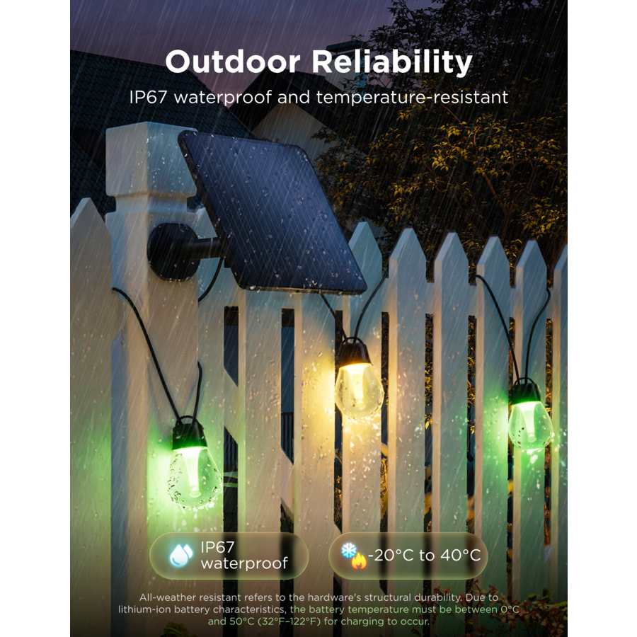 Govee Outdoor Solar String Lights - 33f t/ 10 Metre IP67 - Multi Coloured | H3001311