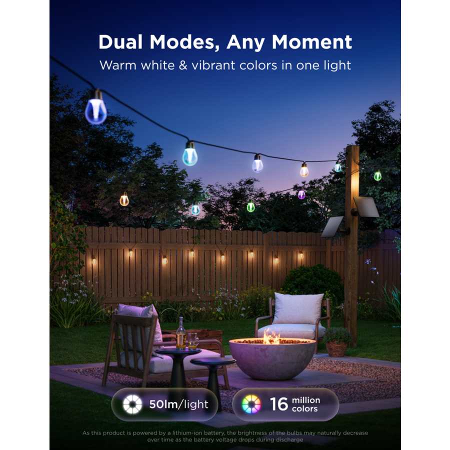 Govee Outdoor Solar String Lights - 33f t/ 10 Metre IP67 - Multi Coloured | H3001311