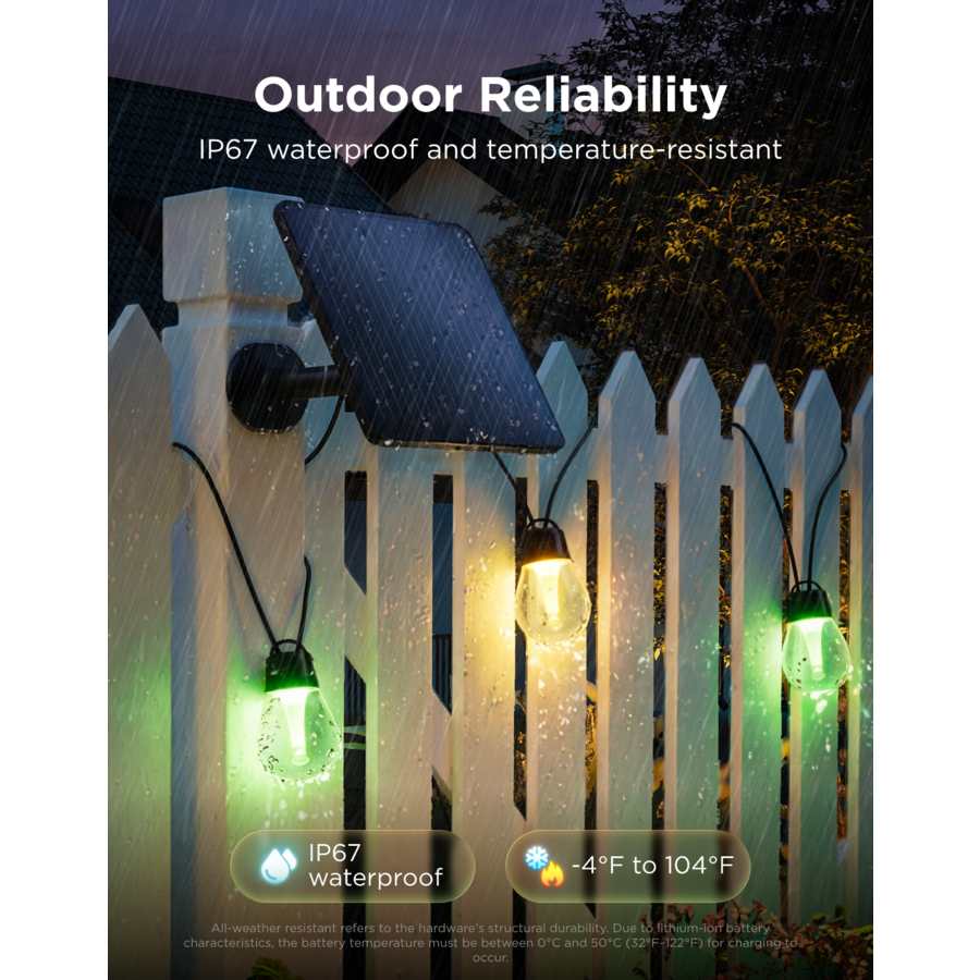 Govee Outdoor Solar String Lights - 33f t/ 10 Metre IP67 - Multi Coloured | H3001311