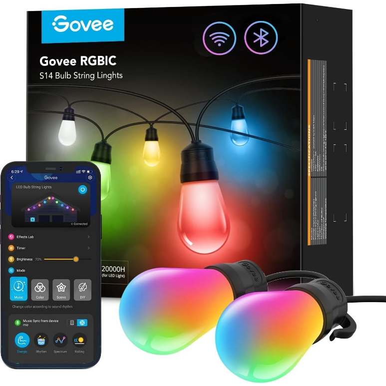 Govee Smart Outdoor S14 Bulb String Lights 2 - 48ft / 15 Metre | H70202B1