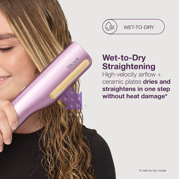 Shark SilkiPro Straight Hair Straightener + Dryer in One Tool with Heat-Resistant Storage Case - Plum Satin | HT401UKPU