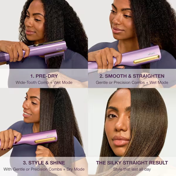 Shark SilkiPro Straight Hair Straightener + Dryer in One Tool with Heat-Resistant Storage Case - Plum Satin | HT401UKPU