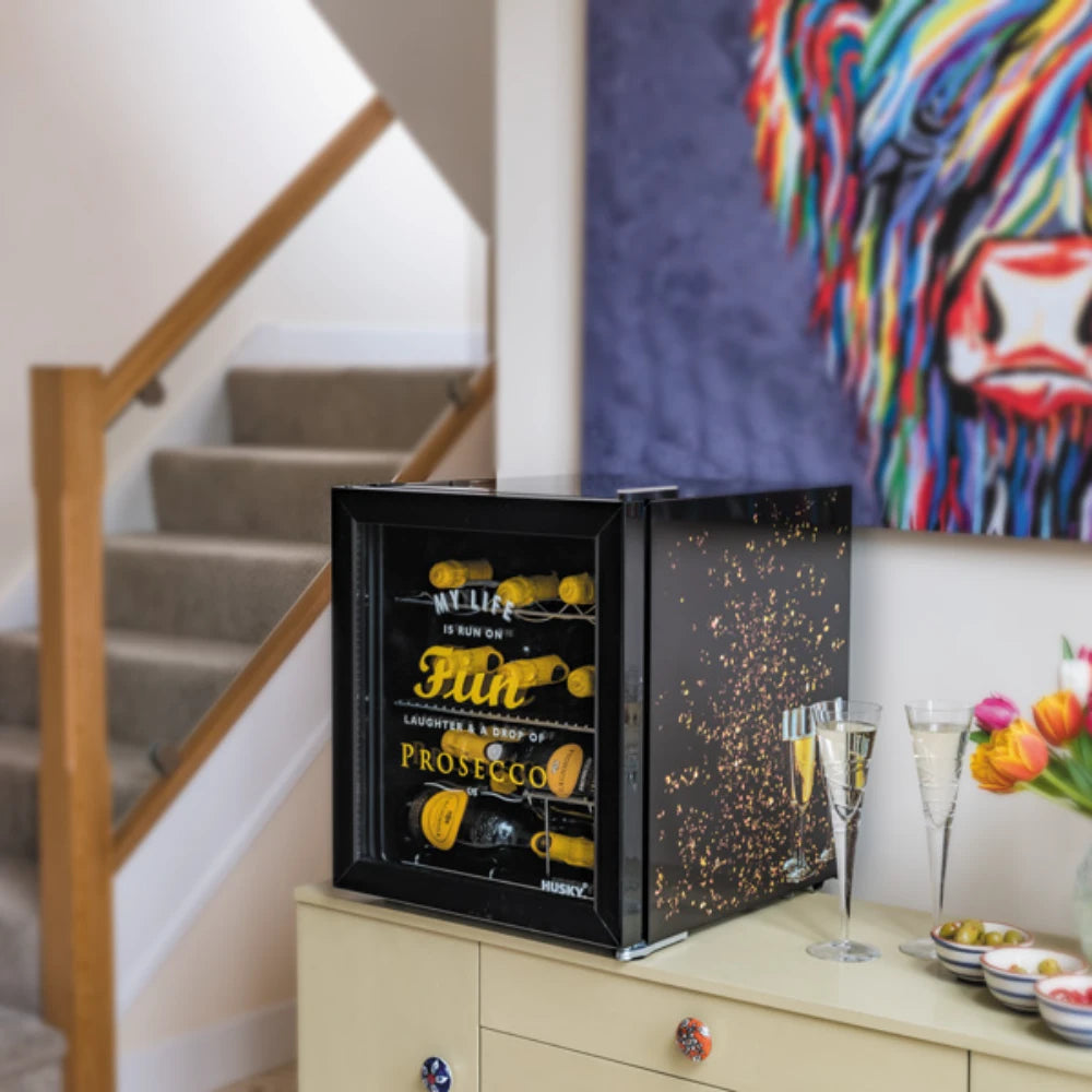 Husky 46 Litre Prosecco Mini Drinks Fridge Cooler - Black | HUS-HU279-E