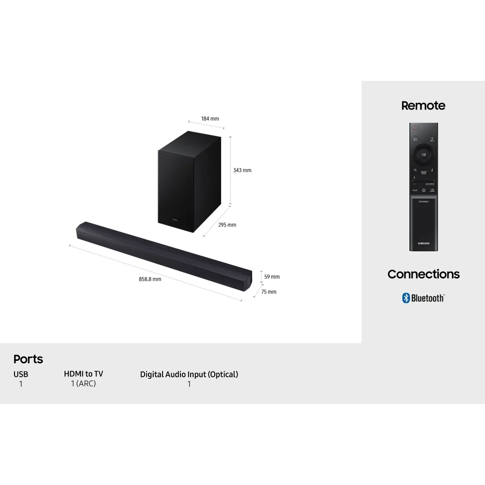 Samsung B450F 2.1ch B Series Soundbar with Subwoofer -Titan Black | HW-B450F/XU