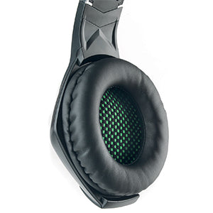 Intempo gaming headset with mic in black and green featuring padded ear cups and adjustable headband