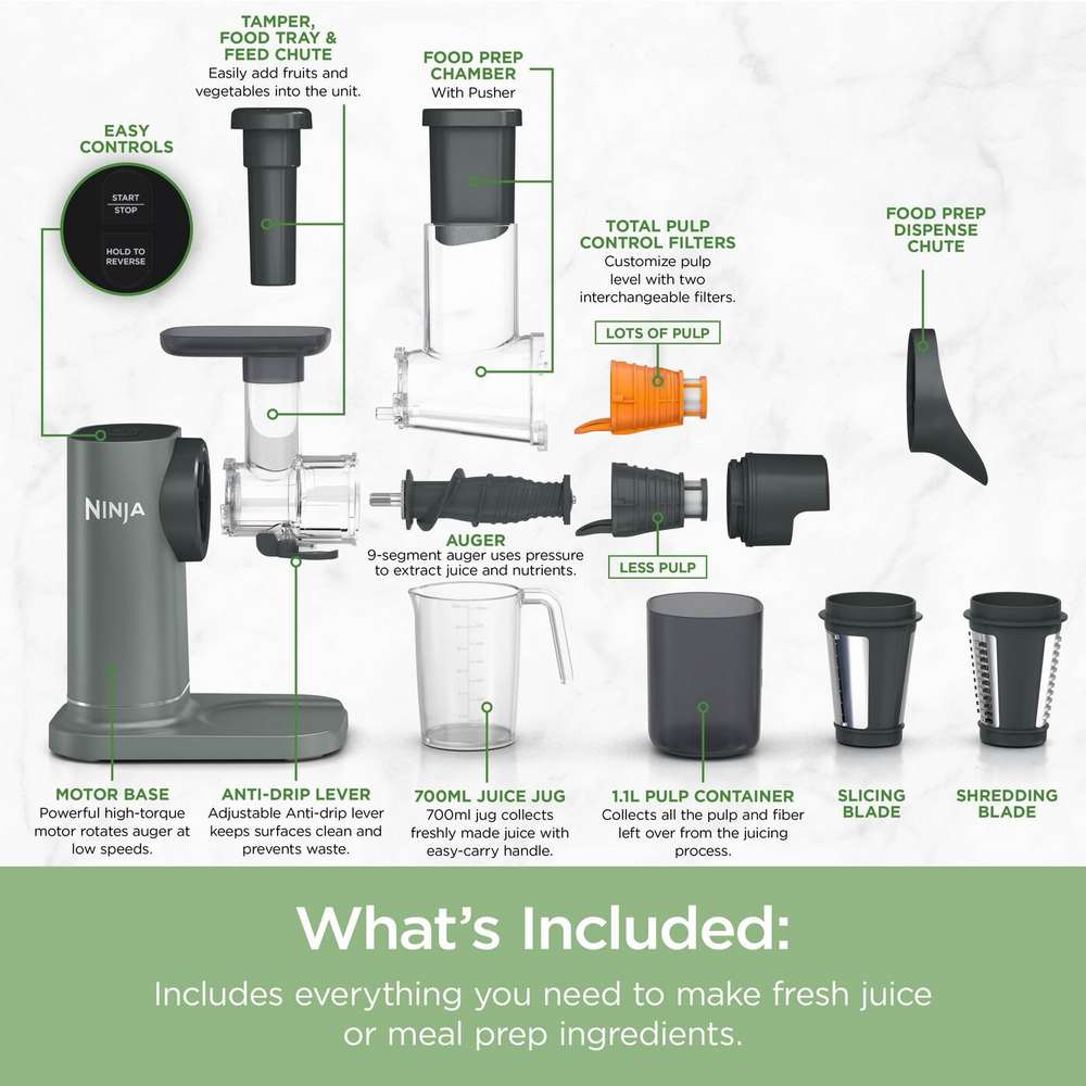 Ninja 3 in 1 Cold Press Juicer Slicer and Shredder with Anti-Clog Filter | JC152UK