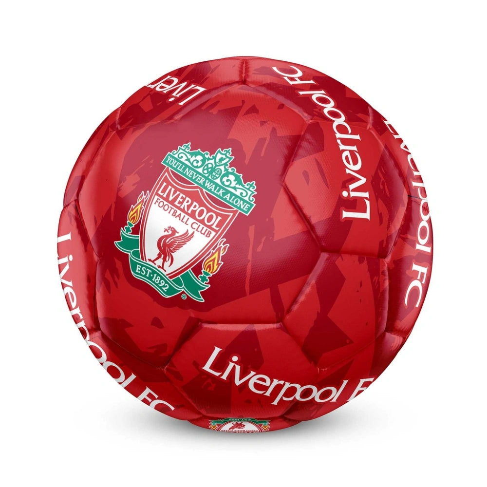 Red soccer ball with Liverpool FC branding on a white background