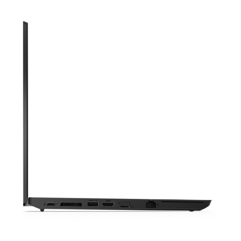 Lenovo ThinkPad L14 G1 laptop shown from the side profile displaying black chassis with visible ports including USB, HDMI and charging connection