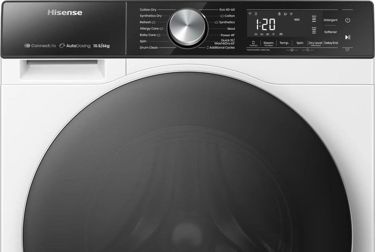 Hisense 10.5kg Wash / 6kg Dry Autodose Washer Dryer with Wifi - White | WD5S1045BW