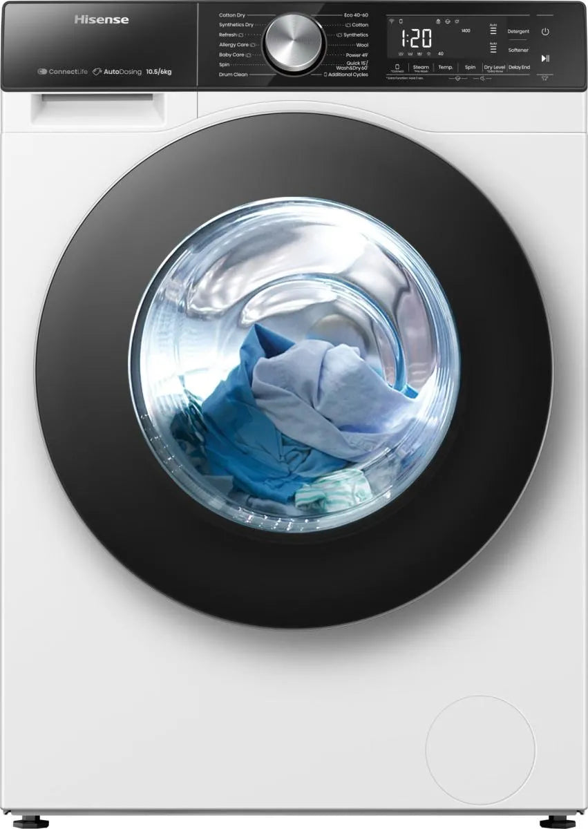 Hisense 10.5kg Wash / 6kg Dry Autodose Washer Dryer with Wifi - White | WD5S1045BW