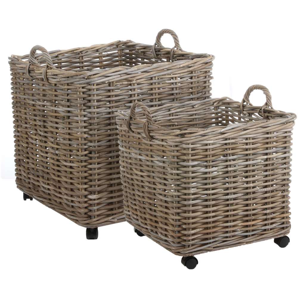 Mica Decorations Marcia Square Rattan Baskets on Wheels Set of 2 | 1053744