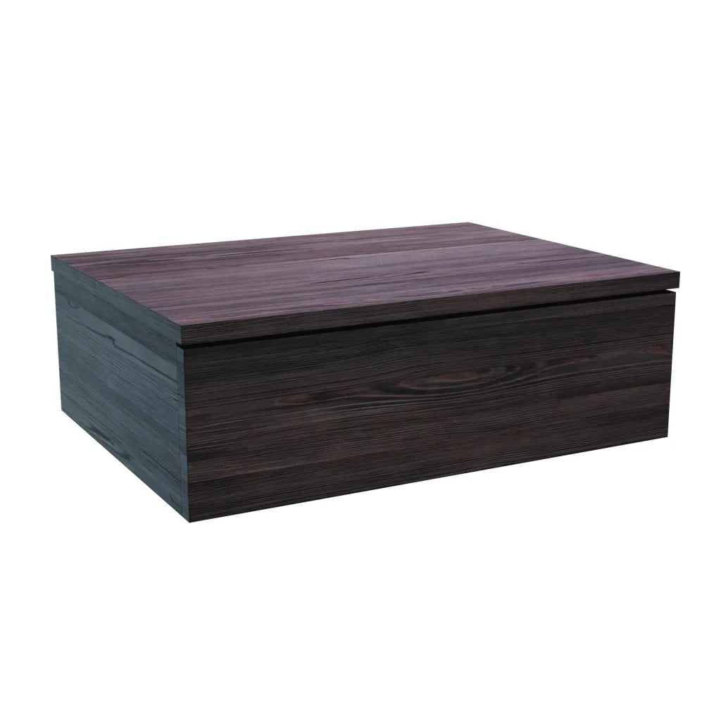 Dark wood grain rectangular storage box with lid featuring black stained finish and wood texture detail on white background