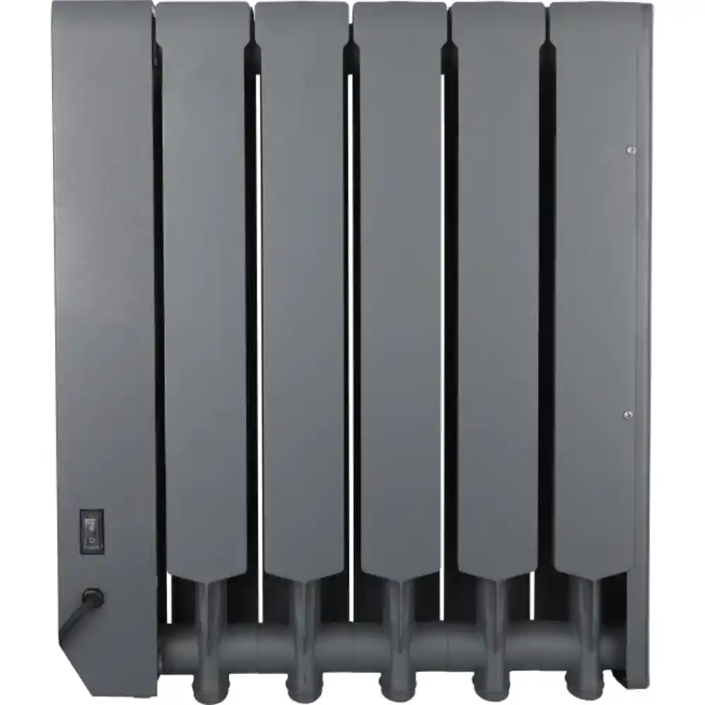 Masterplug SmartEnergy 1000w grey oil-filled wall-mounted radiator with five vertical fins, power switch and control dial visible on left panel