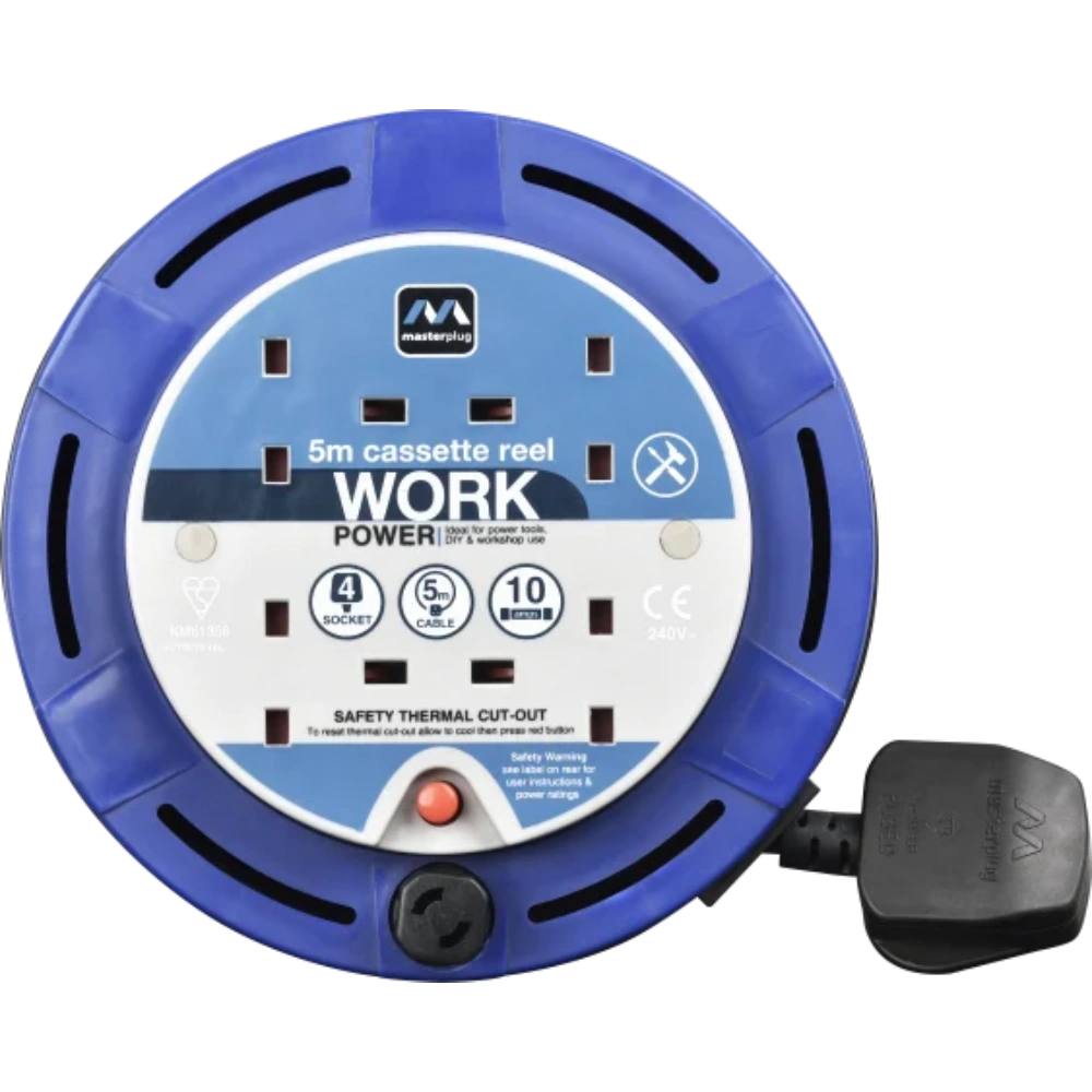 Masterplug 4 Socket 5 Metre Cable Extension Reel 10amp | SCT0510/4BL-MP