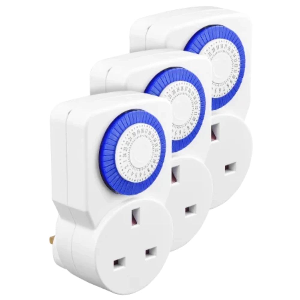 Masterplug 24 Hours Mechanical Timer Adaptor 3 Pack - White | TMS24/3-MP