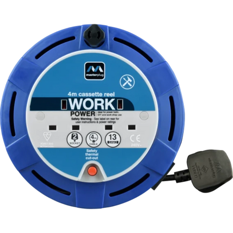 Masterplug 2 Socket 4 Metre Cable Extension Reel - Blue | SCT0413/2BL-MP