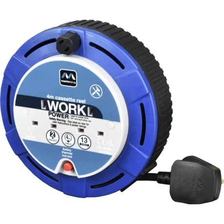 Masterplug 2 Socket 4 Metre Cable Extension Reel - Blue | SCT0413/2BL-MP
