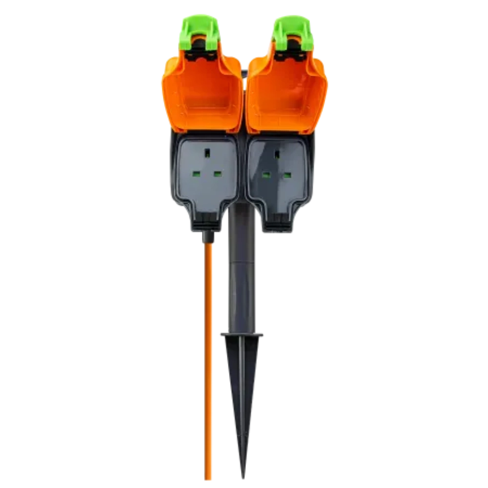 Masterplug 2 Socket 15 Metre Weatherproof Outdoor Garden Spike with Extension Lead | IPG215/2-MP
